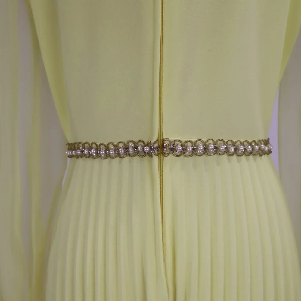 Vtg 1970's Yellow Formal Long Party Dress Gown Cocktail Hippie Prairie Boho S - Picture 11 of 12